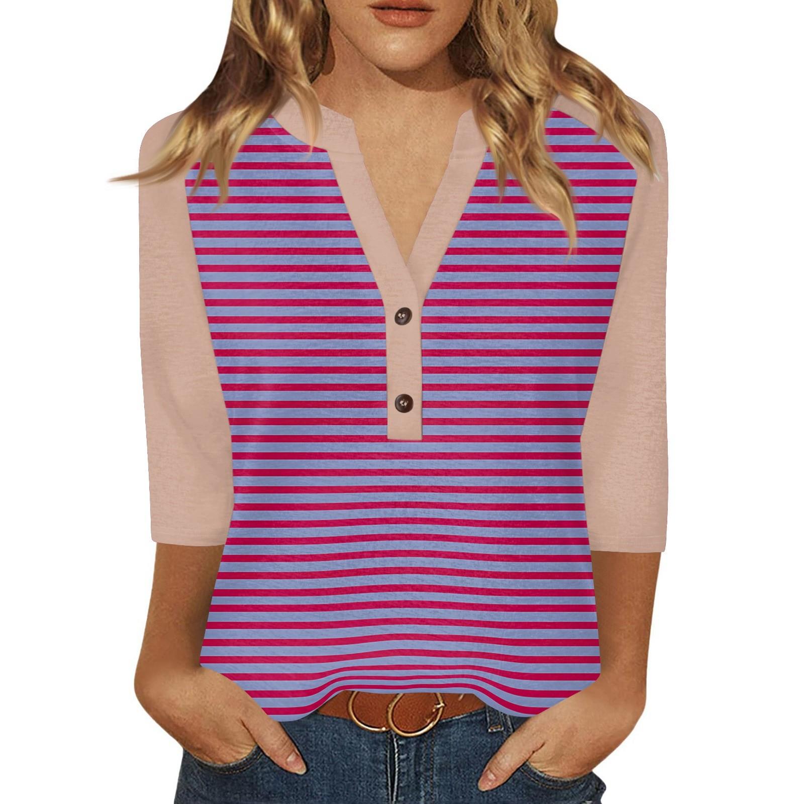 

Жен. Футболка С принтом Пуговицы Рукав 3/4 Повседневные Выходные Мода Классический Классический V-образный вырез Обычный Верх S фиолетовый