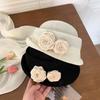 Curl Brim Floral Bowler Hat French Style Women's Formal Hat Fashion Camellia Flower Cap  Party