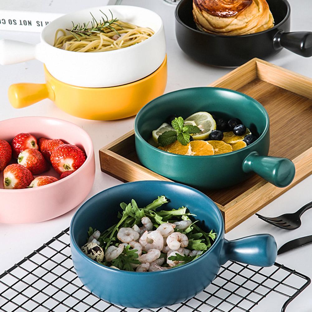 Nordische Keramik Instant-Nudel-Schüssel mit Griff Frühstück Reis Backschüssel Dessert Suppe Obstsalatschüssel