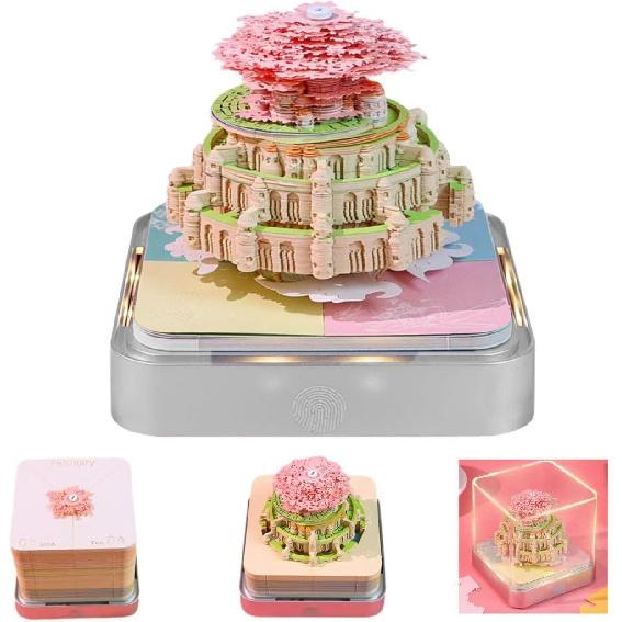 Time Piece Calendar 2025 with Lights, 3D Calendar 2025, DIY Tear-Away Timepiece Calendar, 3D Artsy Pads Pink Castle-shaped, 3D Memo Pad Paper Carving