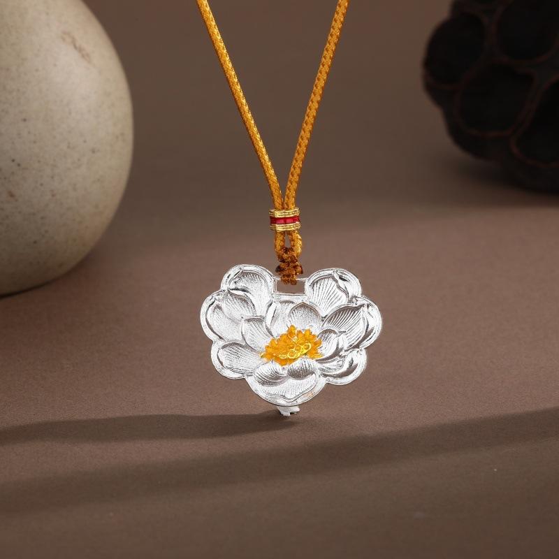 Ancient Lotus Necklace, Chinese Style Long Pendant Rope Chain, Versatile High-end Exquisite Jewelry