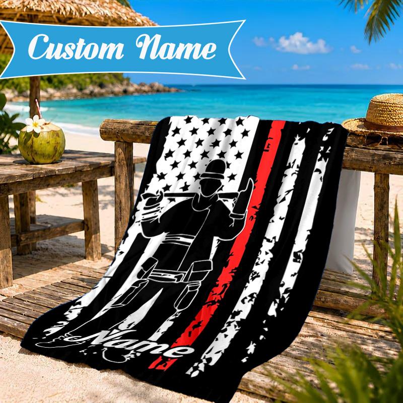 Custom Name Firefighter's Courage Beach Towel Microfiber Beach Towel, Lightweight and Quick-Dry, for Summer Travel, Swimming Pool Gift