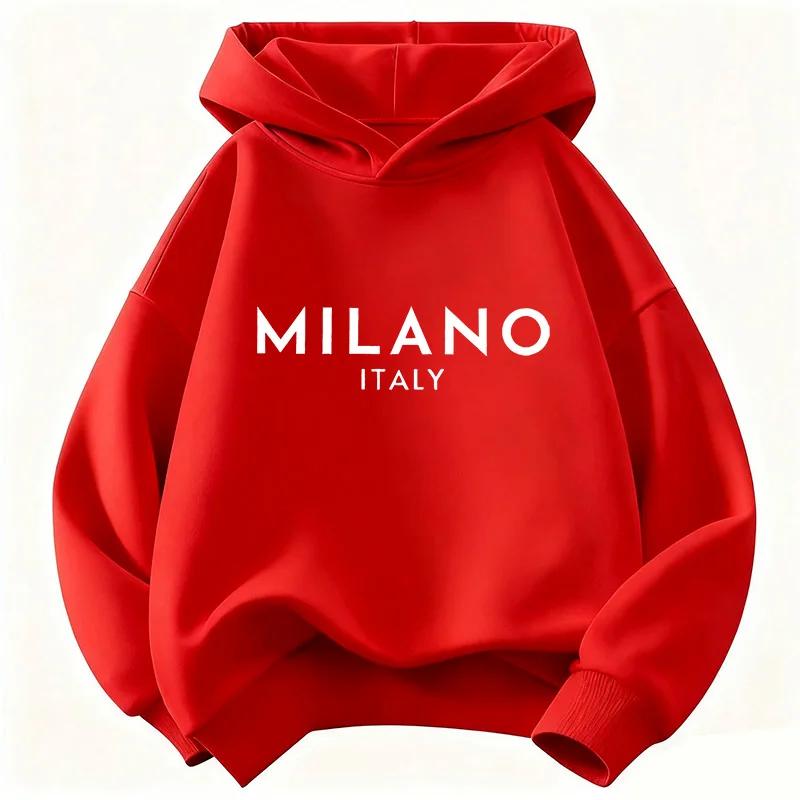 New Autumn/Winter Fashion Milanese Letter Print Children's Hoodie, Boys' and Girls' Christmas Gift, Casual Hip Hoodie Style