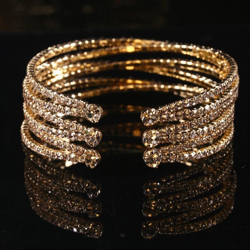 Multilayer Crystal Cuff Bracelet for Women Sparkling Rhinestones Bangle Handmade Jewelry Accessory for Any Outfit