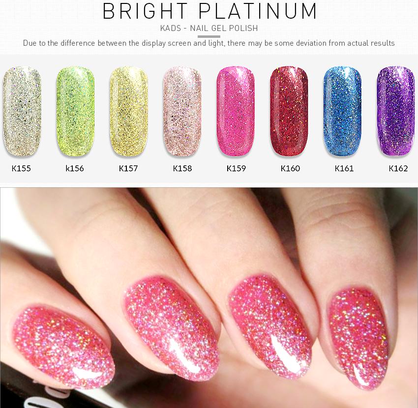 kads 7ml Platinum UV Nail Gel Polish Glitter Gel Lakk Neglelakk Soak Off Nail Gel Lakk Manikyrartikler