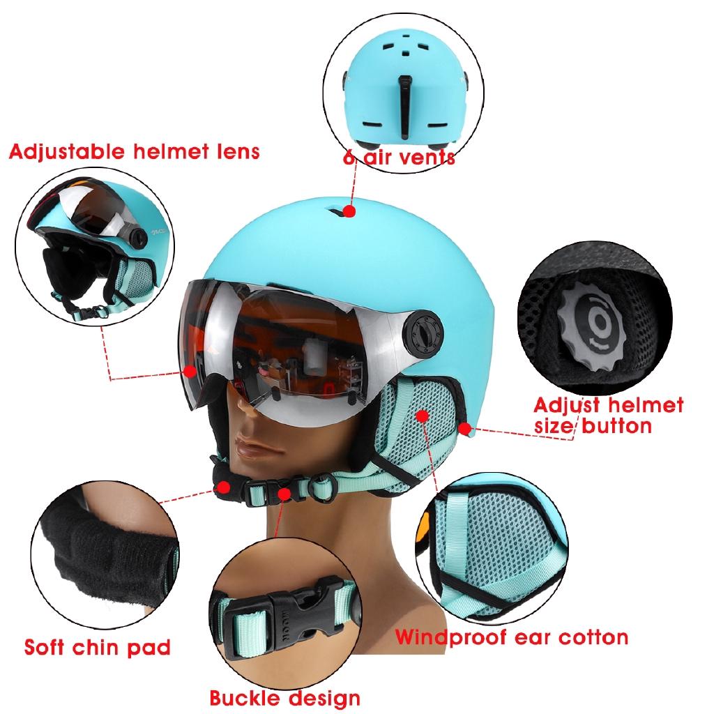 Windproof Outdoor Ski Helmet Integrally-Molded Skiing Helmet Snowboard Skateboard Sports Helmet Lens Visor Goggle