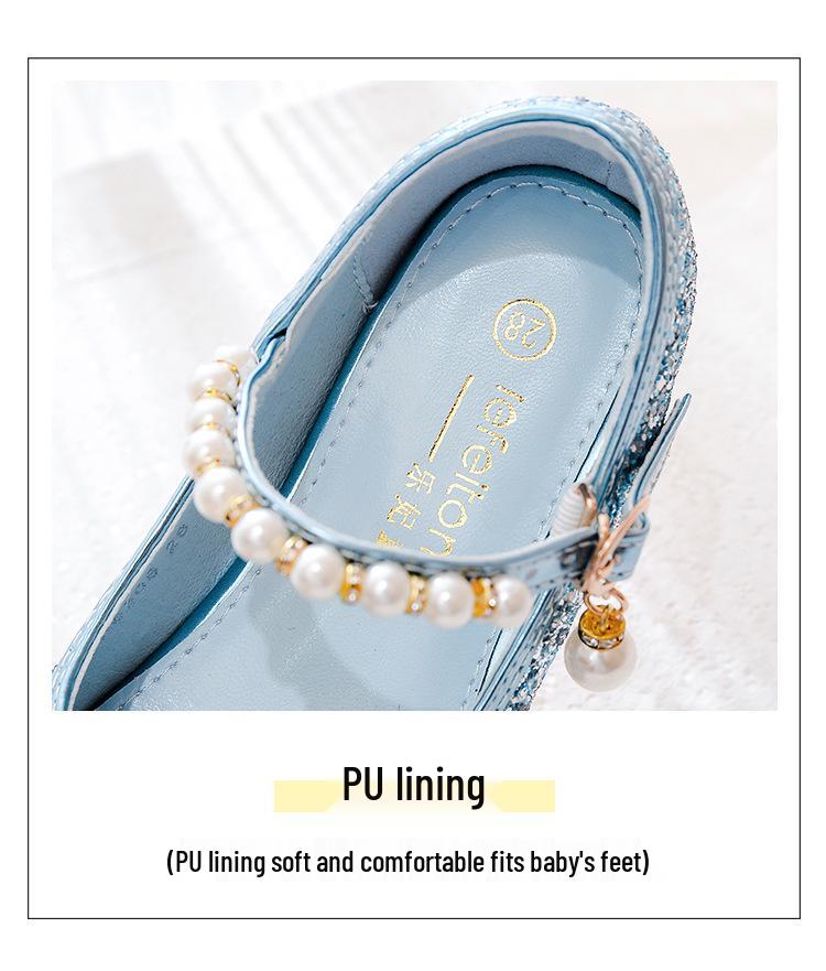 Girls' Pink Rhinestone High Heels - Elsa Princess Fashion Show Shoes, Spring/Autumn Style
