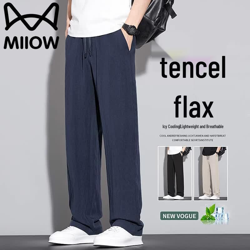 MIIOW Men's Summer Tencel Linen Blend Casual Straight Pants