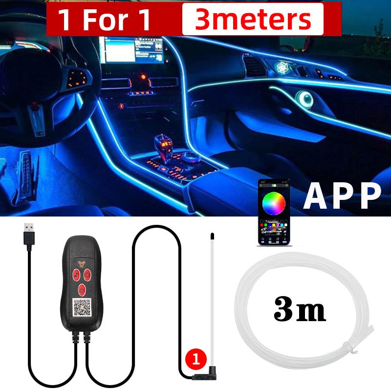 USB Car Interior Lights 64 Colors Optical Fiber Strips Multiple Modes APP Music Control RGB Decorative Ambient Lamp Neon