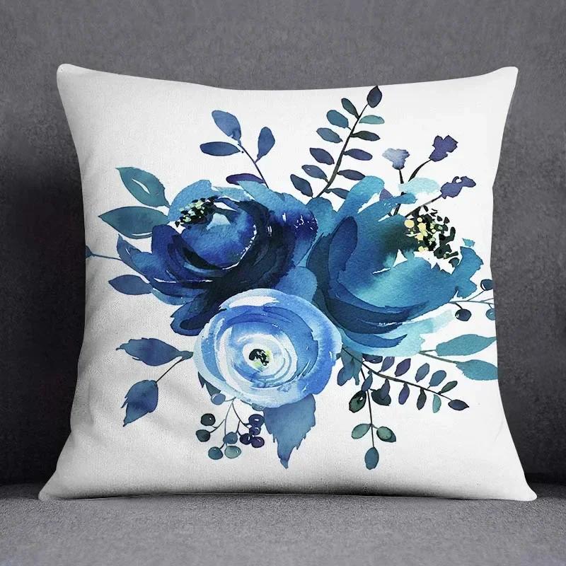 Blue-Gray Geometric Patterns Double-Sided Printed Pillow Cover Short Plush Suitable Living Rooms Bedrooms Throw Cushion Cover