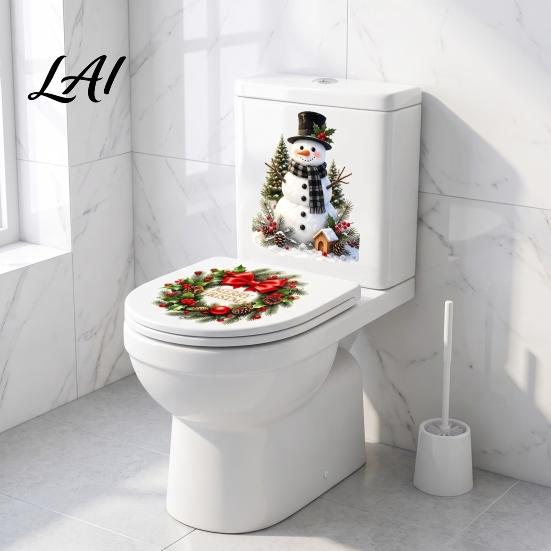 Seasonal Toilet Sticker Christmas Snowman Wreath Sticker Peel And Stick Bathroom Decor Decal Decal Removable Waterproof Lid Wall for Holiday