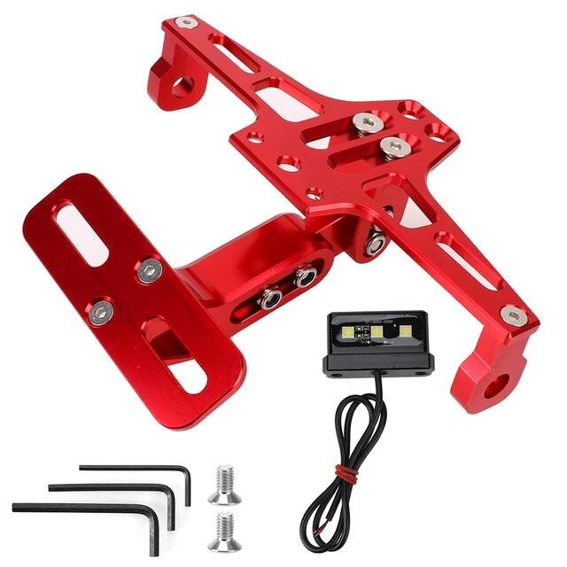 CNC Aluminum Motorcycle License Number Plate Holder Frame Adjustable with LED Light Moto Accessories Turn Signal Light Bracket