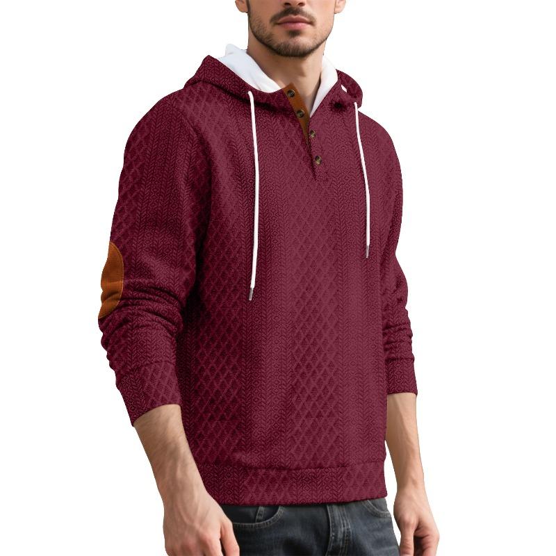 Men's Casual Pullover Jacquard Solid Color Hooded Embroidered Sports Thickened Autumn and Winter Sweater