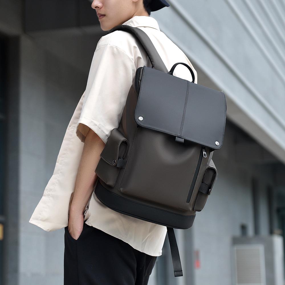 

Men s Large Capacity Travel Laptop Backpack - PU Functional Workwear коричневый