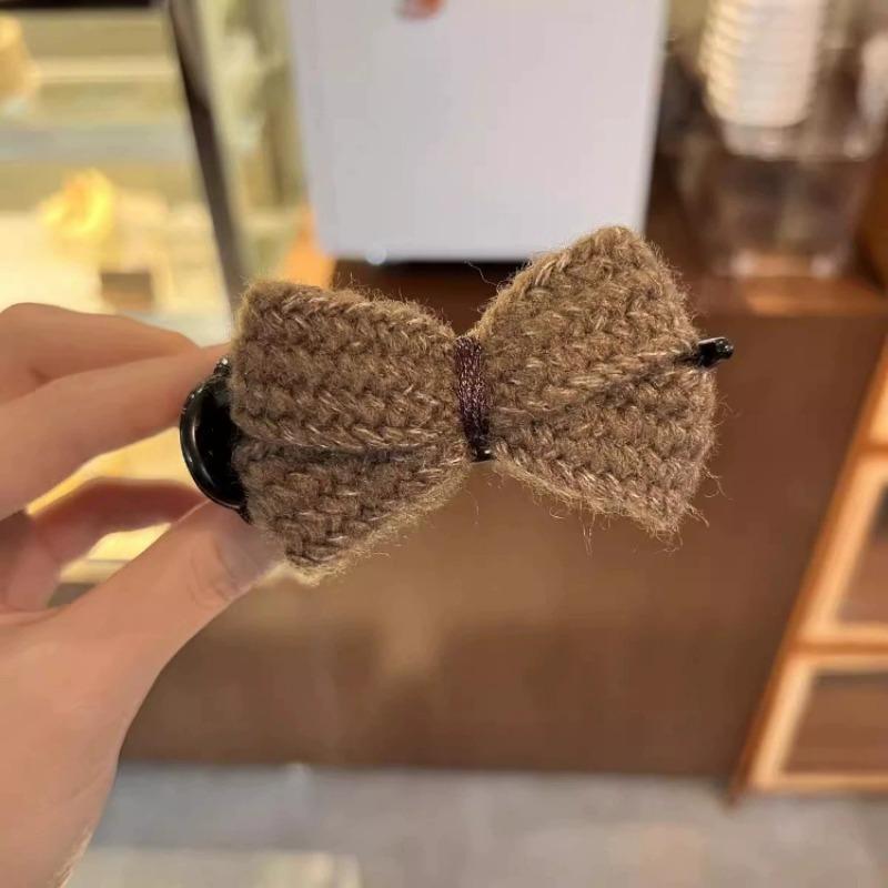New Knitted Hairpin Female Milk Curry Sweet Casual All-match Bow Hairpin Hair Pans Hair Ball Hair Accessories