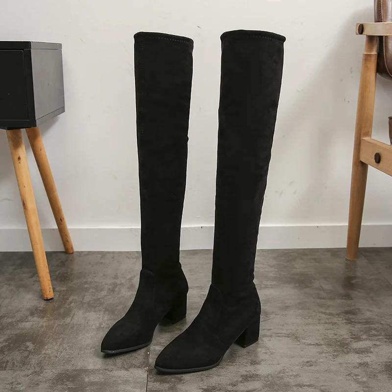 Botas de Moda Hasta el Muslo para Mujer 2025 Bota de Moda de Invierno Nuevas Botas por Encima de la Rodilla Zapatos de Mujer Tacones Altos Sexys Botas Rojas Cálidas de Piel Botas Negras