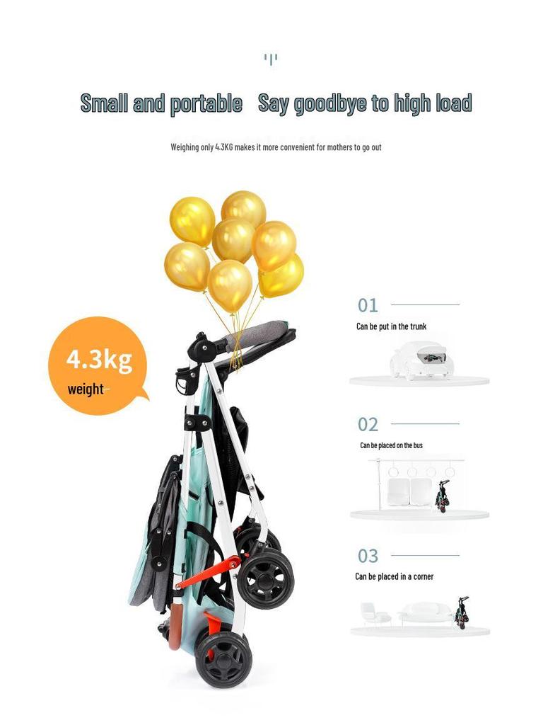 Lightweight Foldable Stroller: Sit or Lie Position, Four-Wheel Design, One-Key Fold for Kids and Babies.