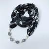 Chic Printed Scarf Necklace with Pearl and Bead Accents – Lightweight Chiffon Infinity Scarf for Women, Fashion Statement Accessory