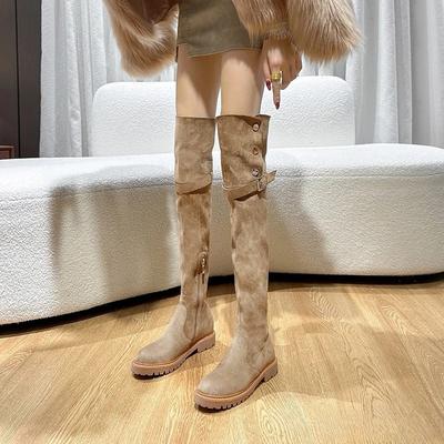 Bottes à tige longue pour femmes 2025 nouvelle collection automne bottes de neige cuissardes bottes cavalières à talons épais en peluche et bottes ajustées