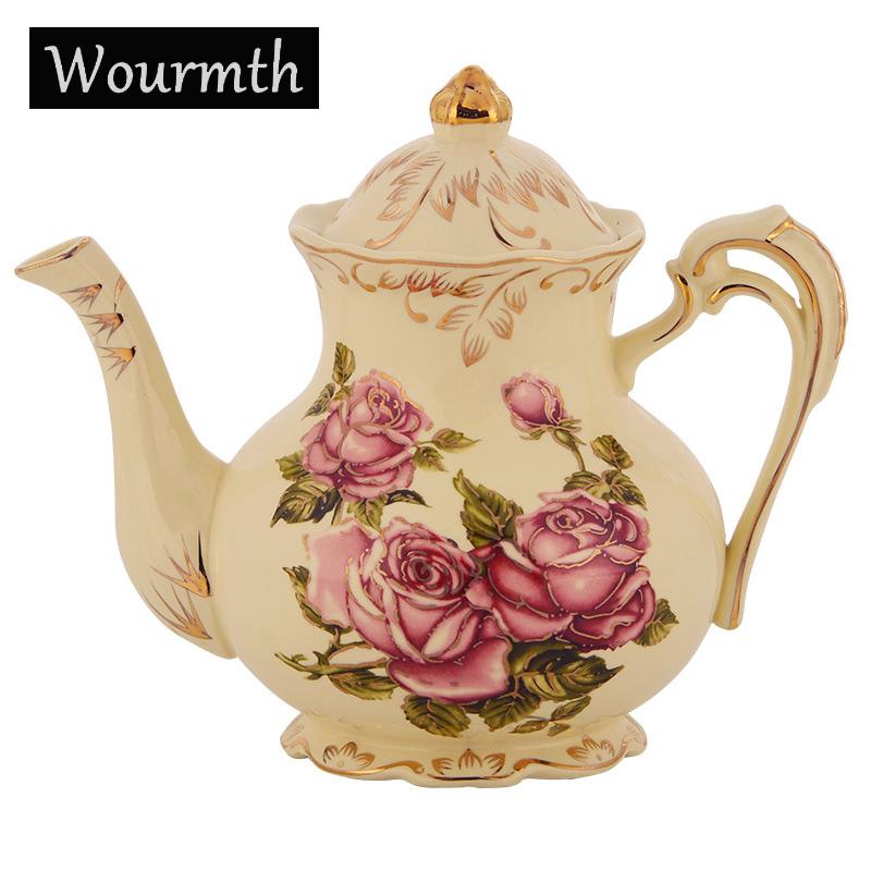 

Новый фарфоровый кофейник Lvory с узором «роза» и золотым ободком, чайный сервиз для послеобеденного чая, большой емкости, бытовой холодный чайник, свадебный подарок