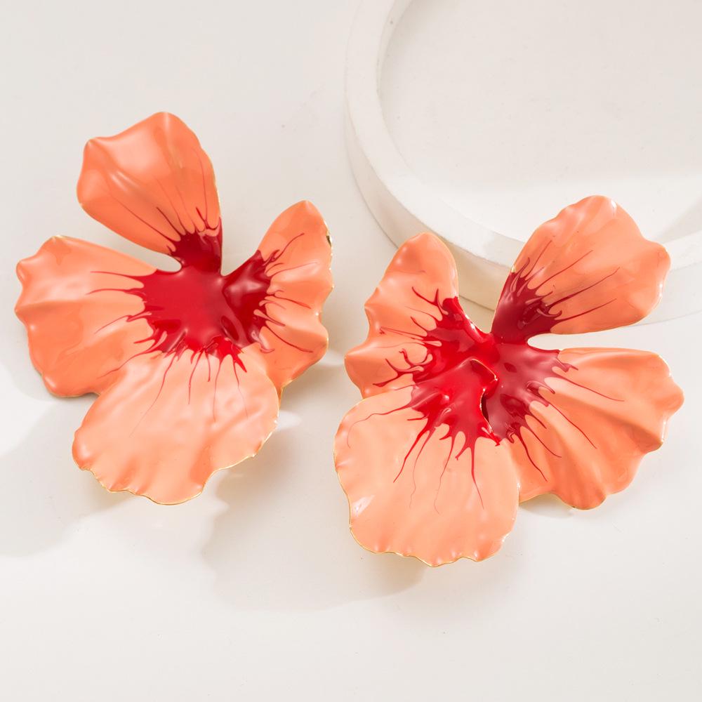 

Серьги-пусеты с градиентным каплевидным маслом и цветочным декором - Сладкий и свежий богемный стиль оранжевый