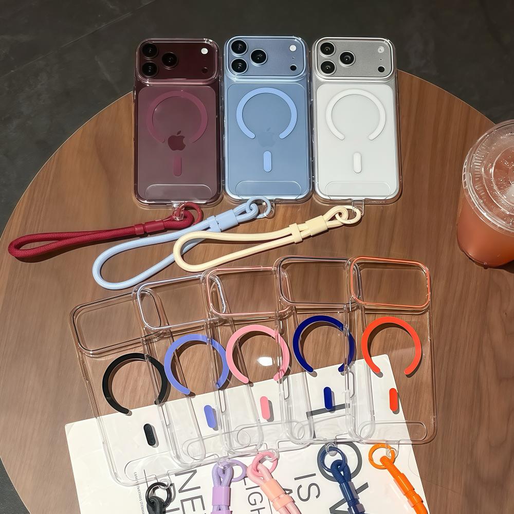 Transparent Acrylic for Magsafe Wrist Strap Case for iPhone 18 17 16 15 14 Pro Max Magnetic Lanyard Hard PC Shockproof Cover