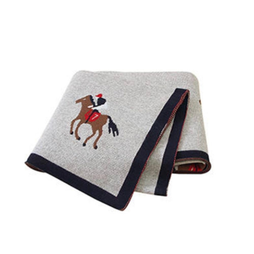 Baby Blanket with Horse 100cm X [100% Cotton] Pattern, 80cm, Multi-colored, 100% Cotton, Gray, RR-0015-GR