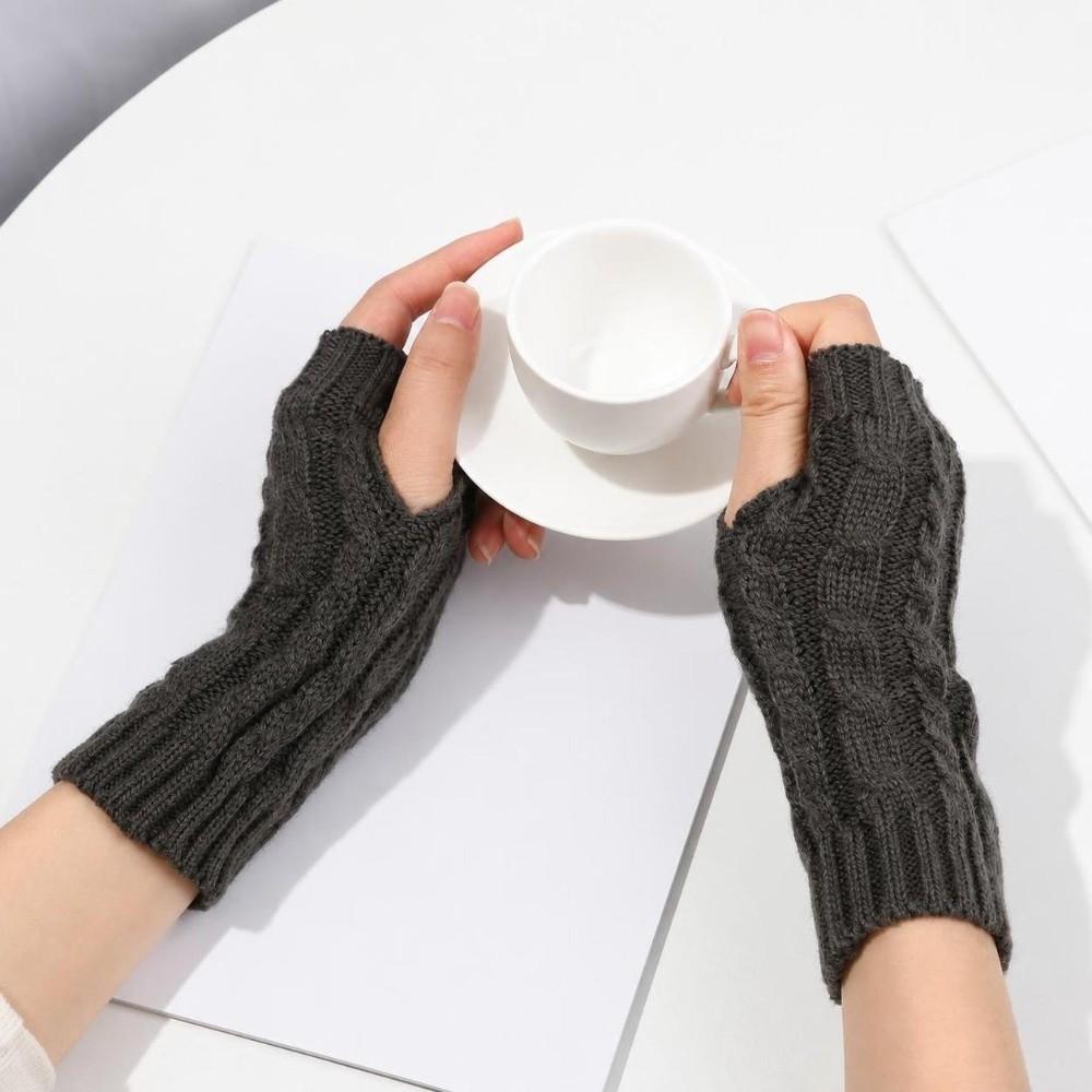 Thick Warm Fingerless Gloves Twist Long Knitted Gloves Winter Fingerless  Mittens