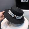 Flat top straw hat women's summer outing seaside sunshade sunscreen sun hat new straw temperament top hat
