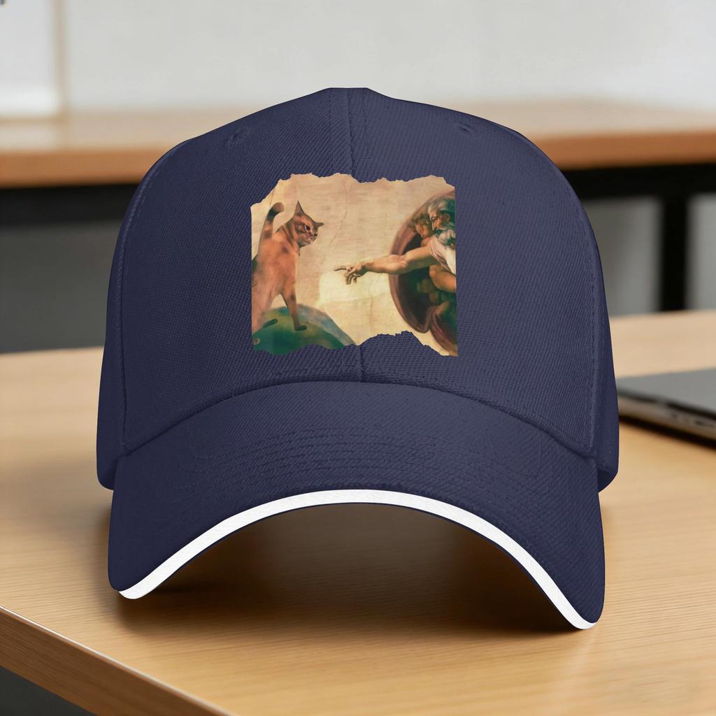 Funny Cat Swatting Gods Hand Parody Cat Casual Baseball Cap Sport Hip Hop Hats Spring Breathable Unisex Unisex Snapback Cap