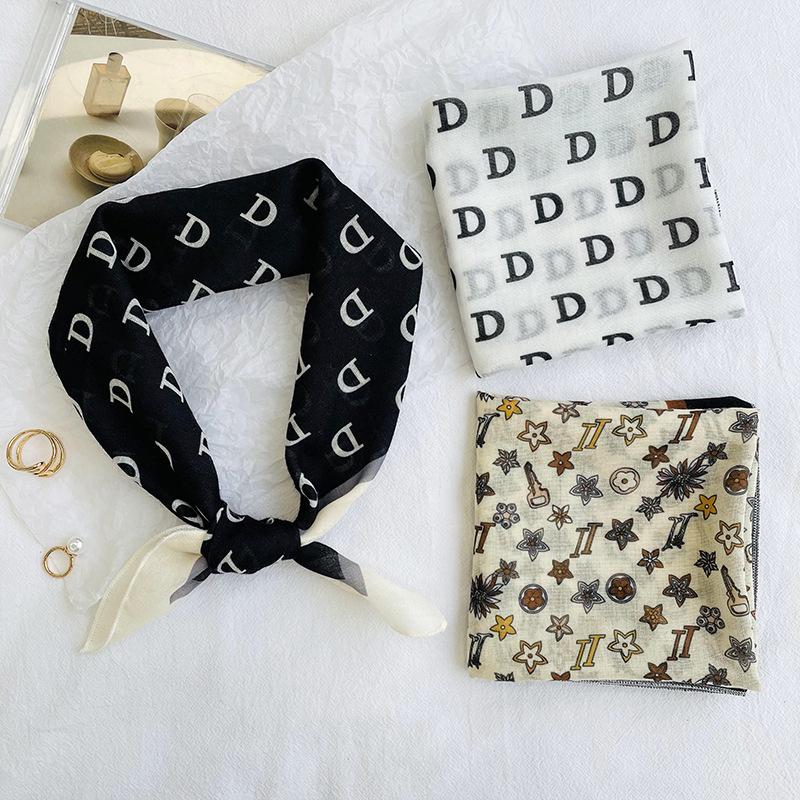 Korean Style Silk Scarf: Women's Letter Print Neck Scarf, Square Hair Tie, or Headband