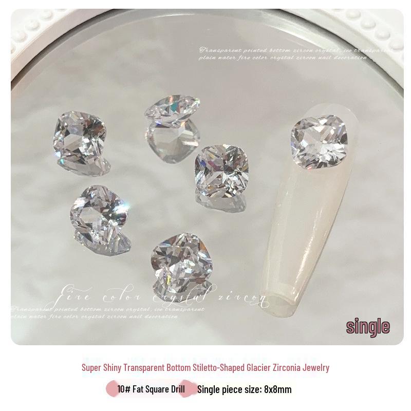 White Zirconia Nail Art: Glacier Diamonds, Transparent Rock Candy Hearts & Square Accents