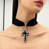 Gothic Punk Irregular Cross Pendant Necklace with Black Velvet Choker