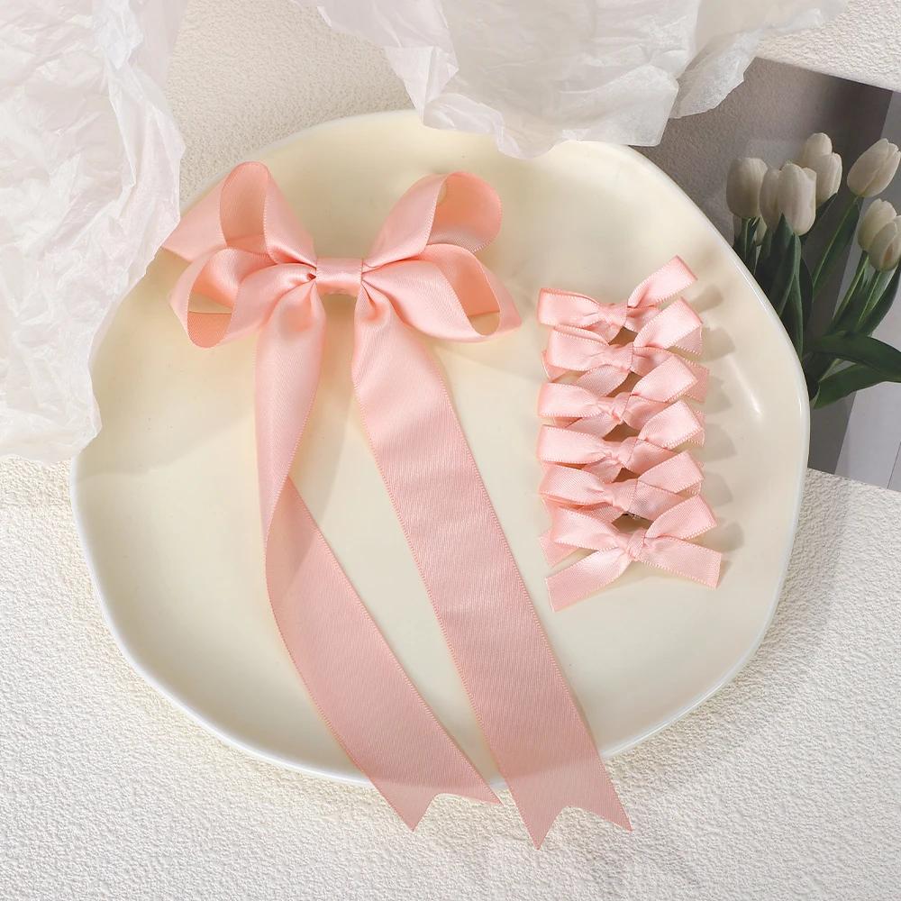 7 Stück/Set Elegante Lange Satinband Schleife Band Haarspange Solide Haarklammern Haarnadel Retro Stirnband Clips für Mädchen Haarschmuck