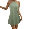 European and American new solid color neck backless off-the-shoulder fashion skirt, beach casual home loose dress