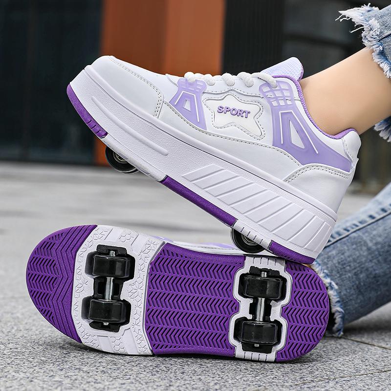 Zapatos de Patines para Niños Zapatos Planos Desmontables Cuatro Ruedas Zapatillas de Patines para Niñas Zapatos de Skate para Niños