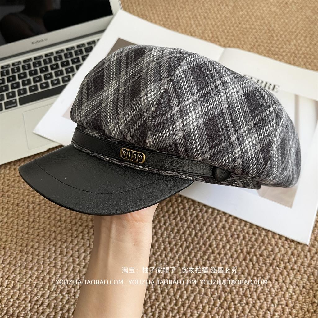 Warm Shade New Autumn and Winter Woolen Plaid Retro Beret Femininity Fashionable Versatile Octagonal Hat Hat