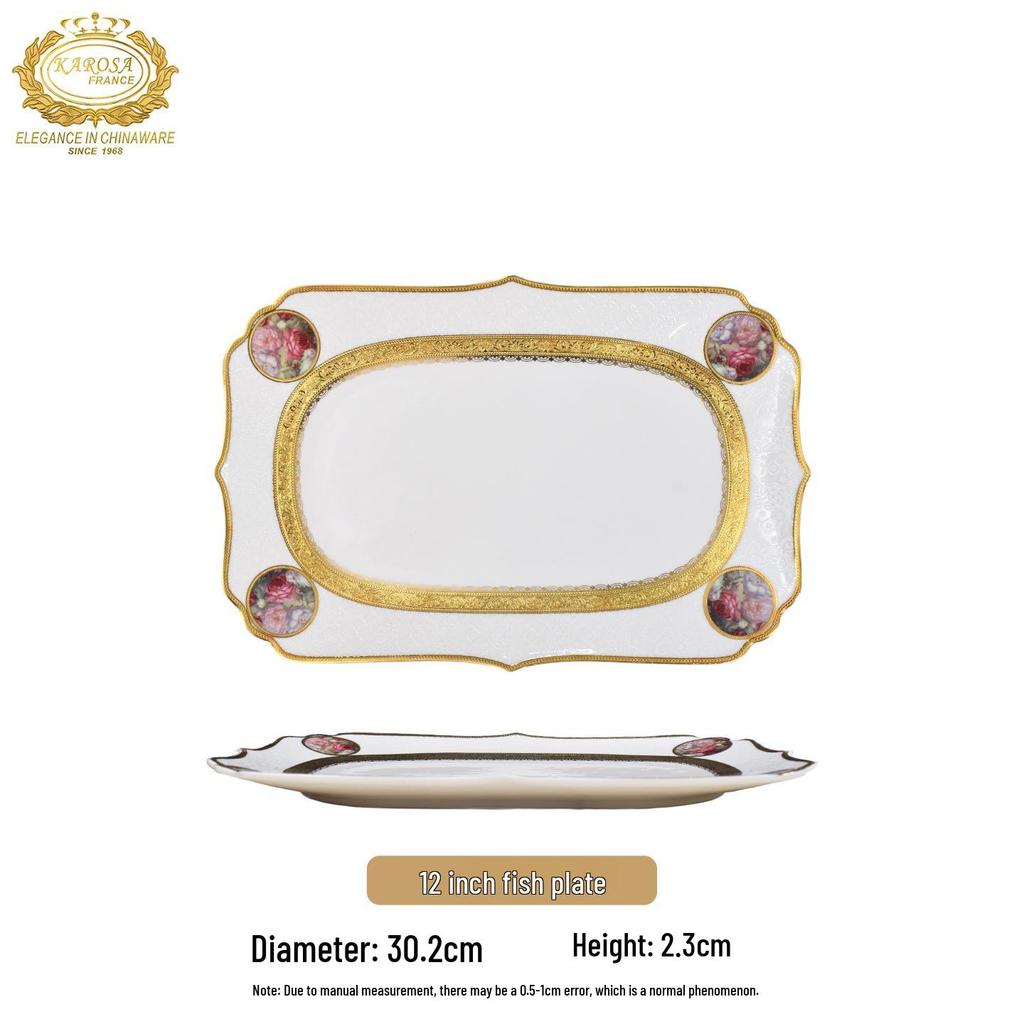 Karosa Light Luxury Bone China Gold Flower Design Tableware Set for Breakfast & Afternoon Tea.