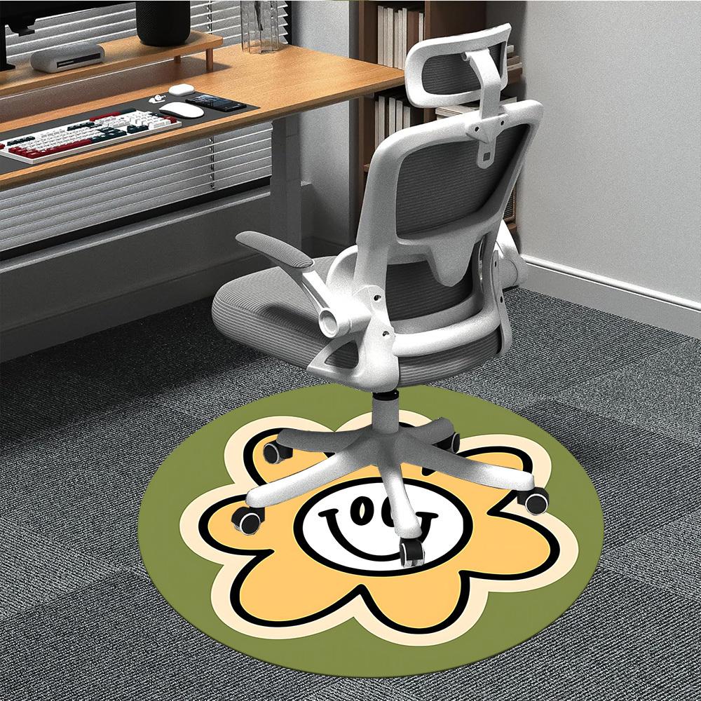 1pc Flower Happy Office Round Area Rug, Under Office Chairs Bedroom Living Room Home Decor, Room Deco, Available in Various Sizes