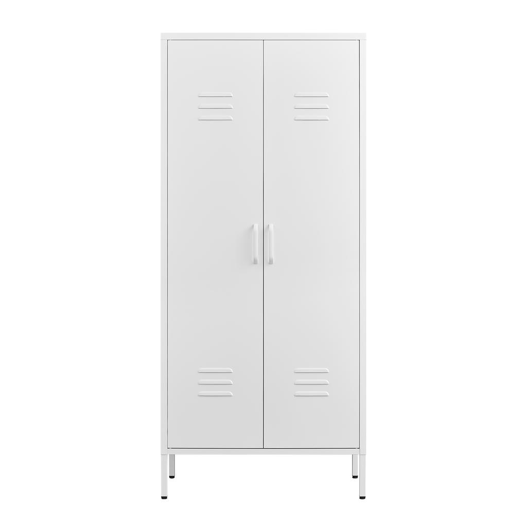 White 2-Door Metal Storage Cabinet with Adjustable Shelves, Ideal for Clothing Storage In Bedroom, Living Room, Office & Gym