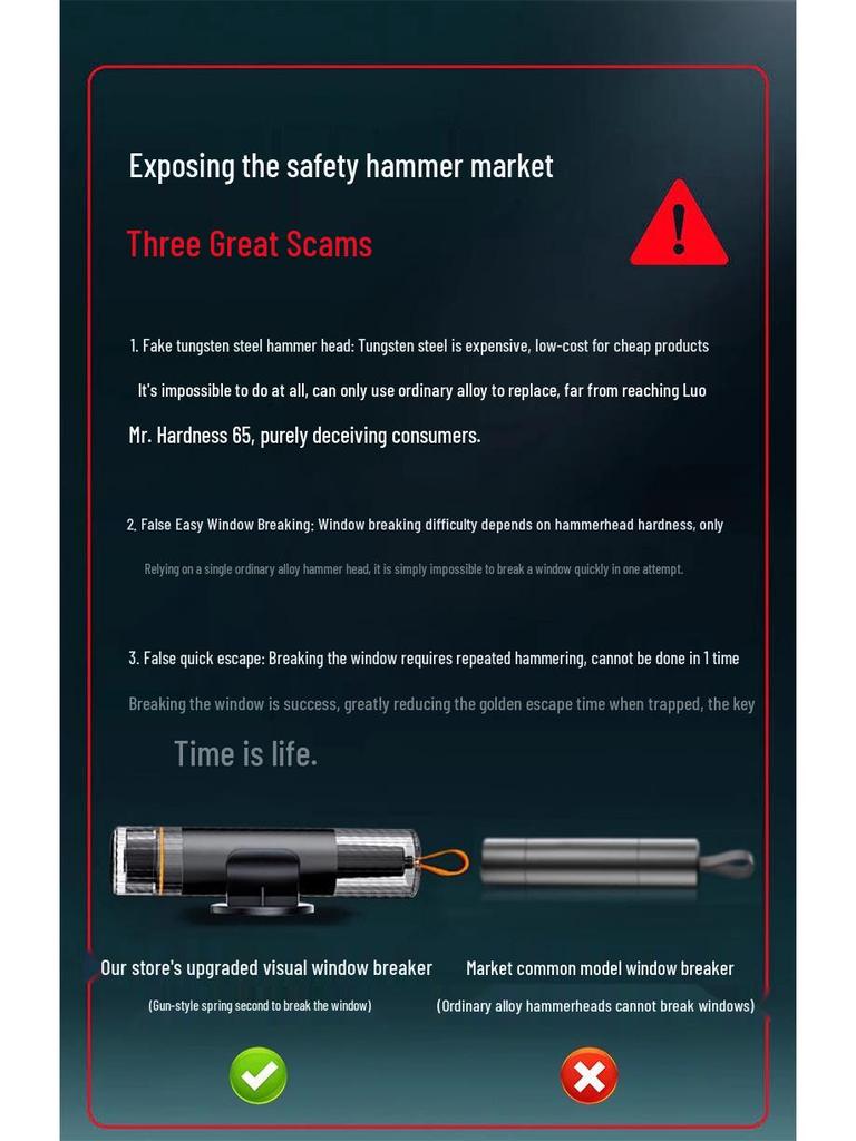 Car Safety Hammer with Window Breaker & Cutter - Multifunctional Lifesaving Tool