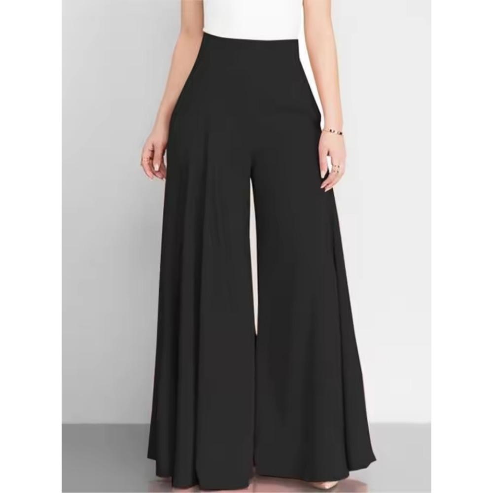 

Весна Осень Модные Женские Брюки с Высокой Талией Широкие Женские Элегантные Расклешенные Брюки Повседневные Однотонные Праздничные Свободные Длинные Брюки Новые 4XL чёрный