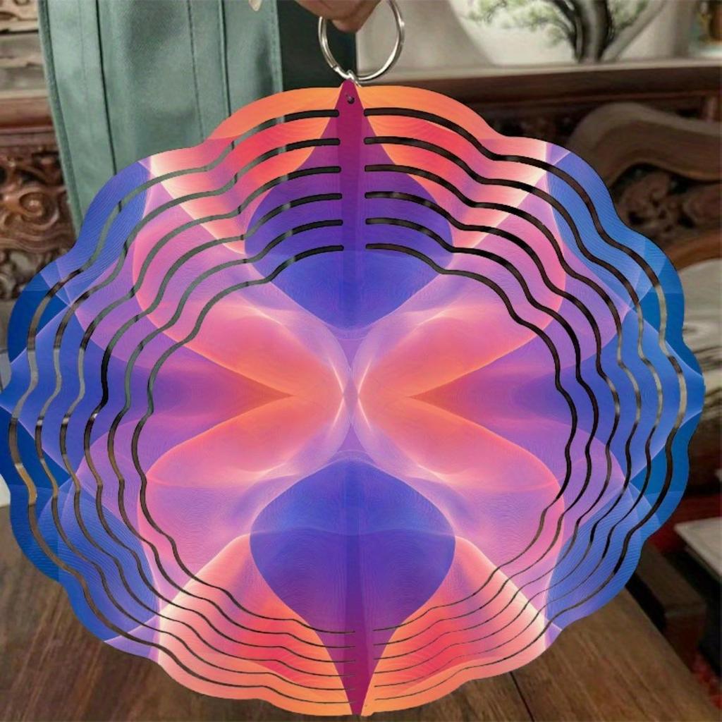 Clopoțel de vânt suspendat cu model Aurora Design artistic metalic rotativ Dungi roz mov albastru Cârlig 360 pentru decor balcon grădină Tot sezonul