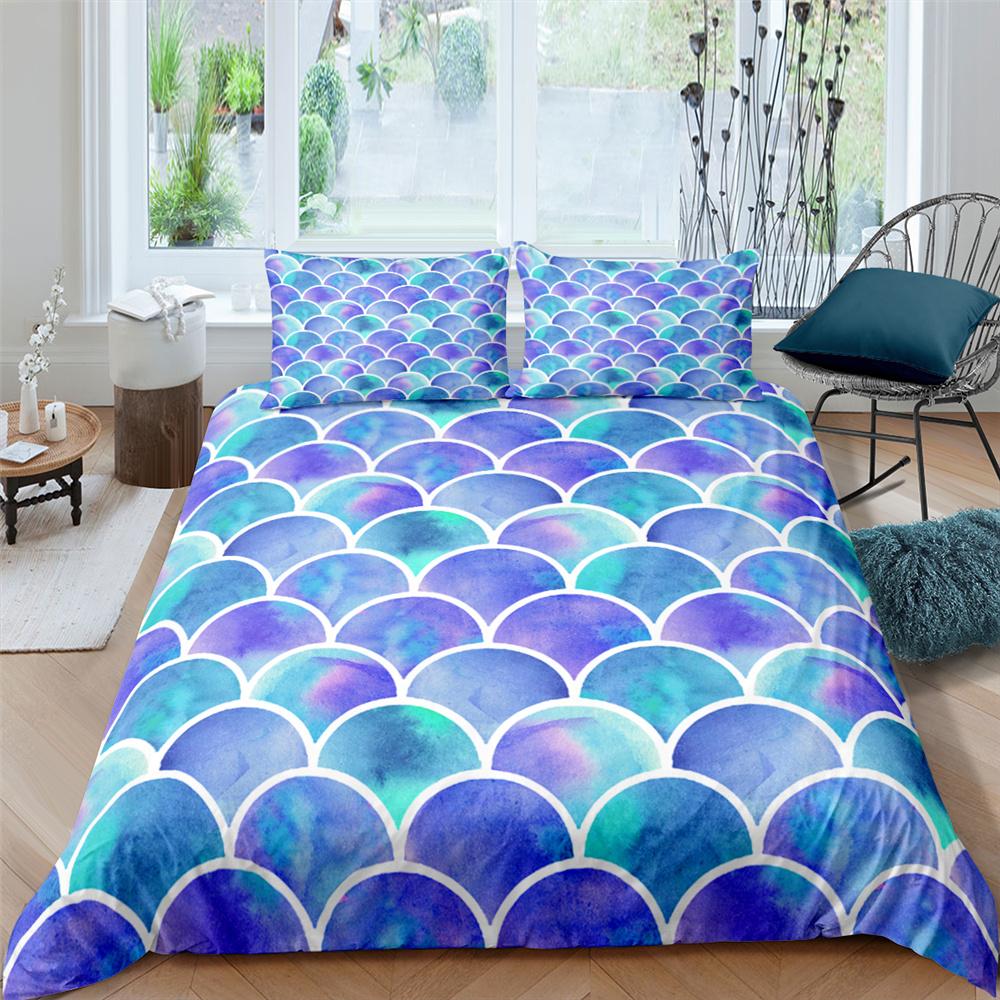 Fish Scales Duvet Cover Set Bedding Set Colorful Mermaid Scale Quilt Cover Pillowcase Queen Size Girls 2/3pcs Comforter Cover