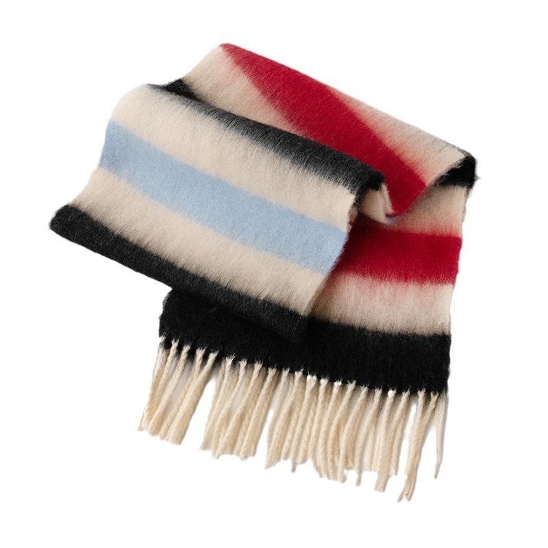 Large Fluffy Woolen Scarf for Women New Style Maillard Plaid Autumn and Winter Shawl Warm Scarf