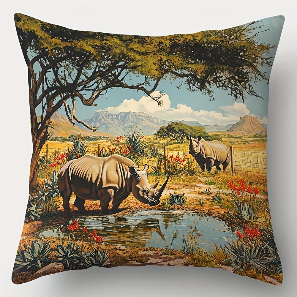 4-Piece 2D Printed Pillowcase Set – African Safari Theme with Cheetahs, Giraffes, Rhinos & Lions