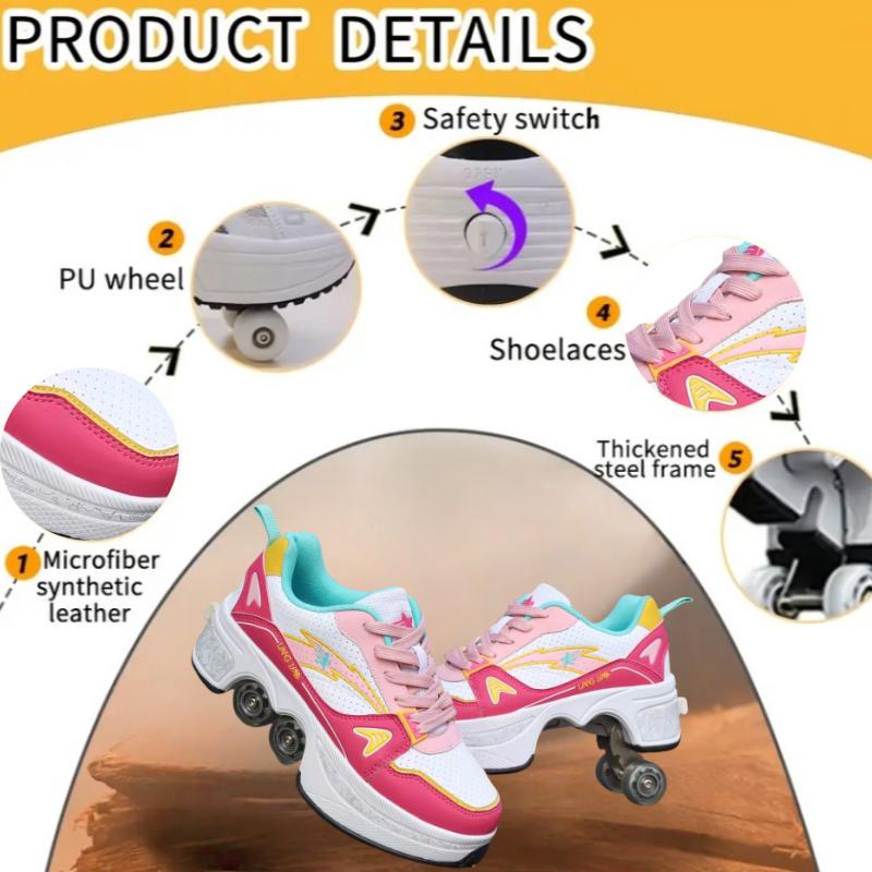 2025 Deform Wheel Skates Roller Skate Shoes Runaway Sneakers With 4-Wheel Casual Deformation Parkour Adult Children Rounds Walk