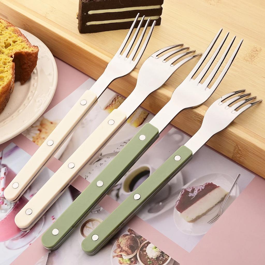 4/5Pcs Acrylic Beige Handle Dinnerware Set Knife Fork Spoon Tableware Dessert Fork Spoon Flatware Stainless Steels Cutlery Set