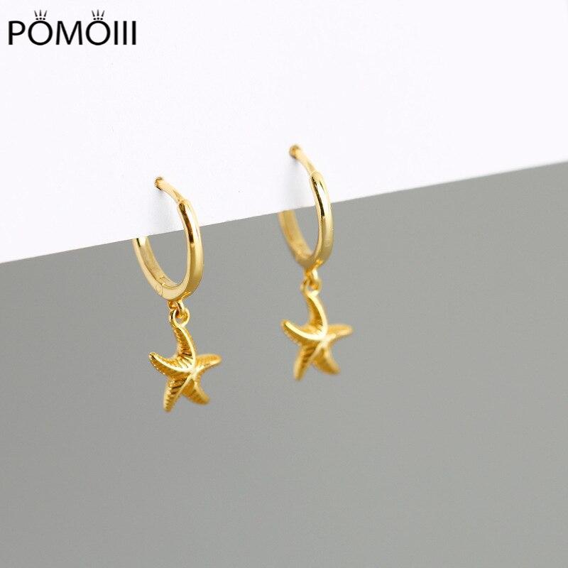 925 Sterling Silver Hoop Earring for Women Starfish Gold Silver Ear Jewelry Wholesale S-E1388