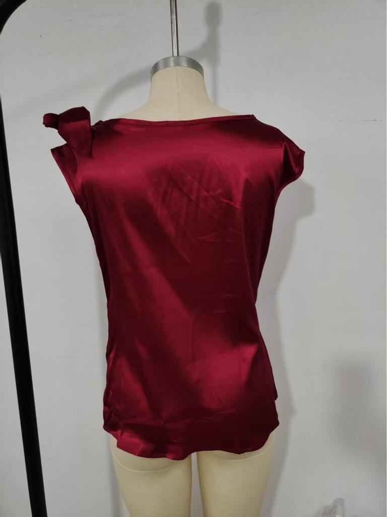 2026 European & American Women's Solid Color Satin One-Shoulder Sleeveless Commuting Top